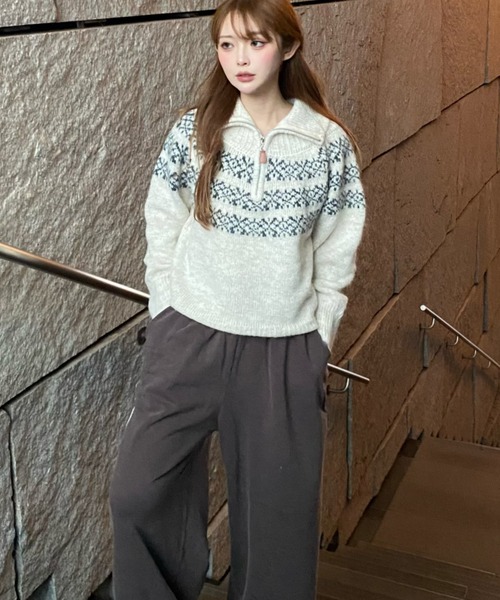 RAY CASSIN（レイカズン）の「ノルディックハーフジップニット（ニット/セーター・レディース・グレー/アイボリー/ブラウン・FREE）」の10枚目の写真