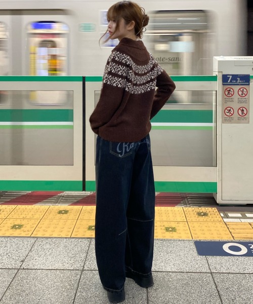 RAY CASSIN（レイカズン）の「ノルディックハーフジップニット（ニット/セーター・レディース・グレー/アイボリー/ブラウン・FREE）」の15枚目の写真