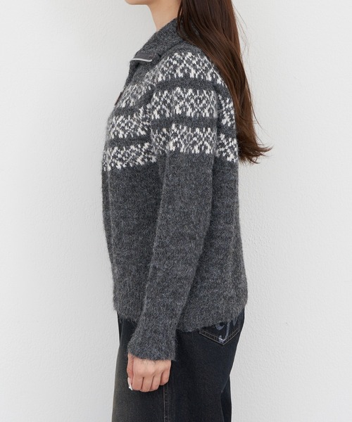 RAY CASSIN（レイカズン）の「ノルディックハーフジップニット（ニット/セーター・レディース・グレー/アイボリー/ブラウン・FREE）」の18枚目の写真