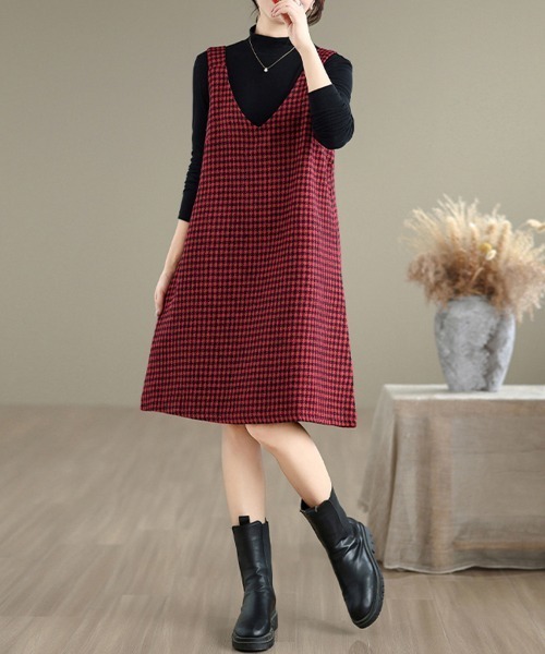 セール】千鳥格子柄ジャンパースカート（ワンピース）｜ONEP STAR