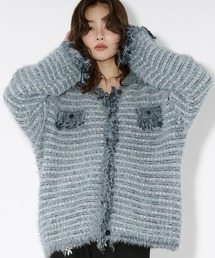 Ezick | tweed knit fringe cardigan ツイードニット襟付きカーディガン(カーディガン/ボレロ)