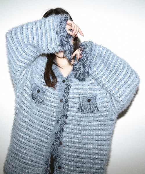 tweed knit fringe cardigan ツイードニット襟付きカーディガン