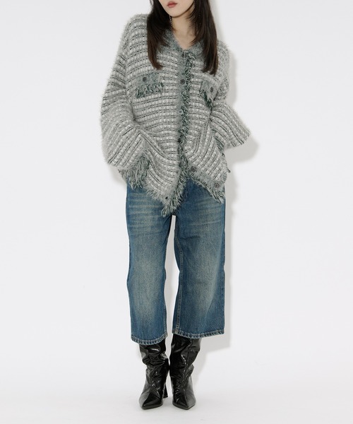 tweed knit fringe cardigan ツイードニット襟付きカーディガン