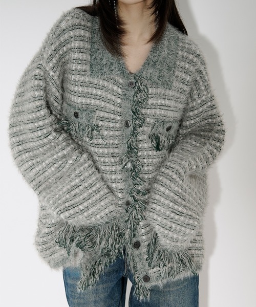tweed knit fringe cardigan ツイードニット襟付きカーディガン