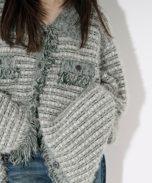 tweed knit fringe cardigan ツイードニット襟付きカーディガン