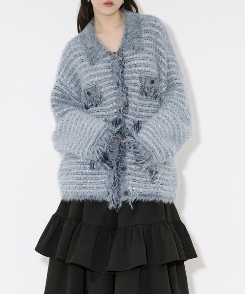 tweed knit fringe cardigan ツイードニット襟付きカーディガン