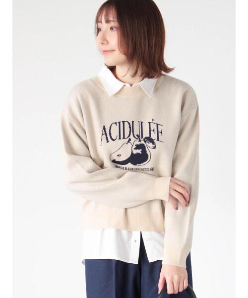 Te chichi TERRASSE(テチチテラス)の「フルーツモチーフロゴニットプルオーバー(ニット/セーター・レディース・ベージュ/オフホワイト/ブラック/グレー・F)」の4枚目の写真