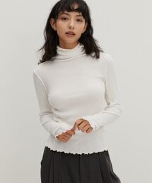 コントラストインターロックタートルネックTシャツホワイト