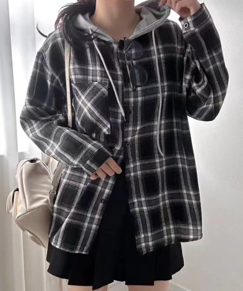 フーディ付きチェックパーカー（パーカー）｜Diosfront（ディオス