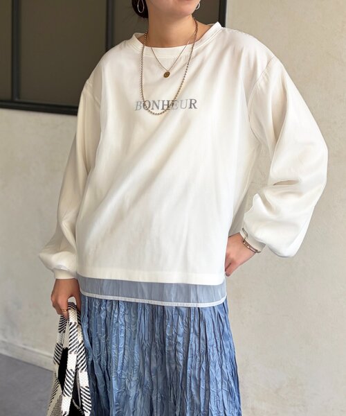 Chez toi(シェトワ)の「透かしロゴシアースウェット(Tシャツ/カットソー・レディース・ホワイト/チャコールグレー・FREE)」の2枚目の写真