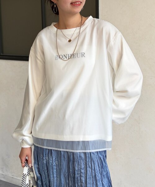 Chez toi(シェトワ)の「透かしロゴシアースウェット(Tシャツ/カットソー・レディース・ホワイト/チャコールグレー・FREE)」の3枚目の写真