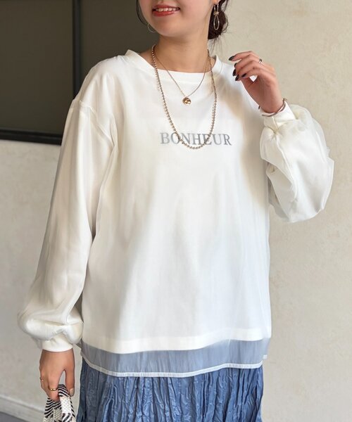 Chez toi(シェトワ)の「透かしロゴシアースウェット(Tシャツ/カットソー・レディース・ホワイト/チャコールグレー・FREE)」の4枚目の写真