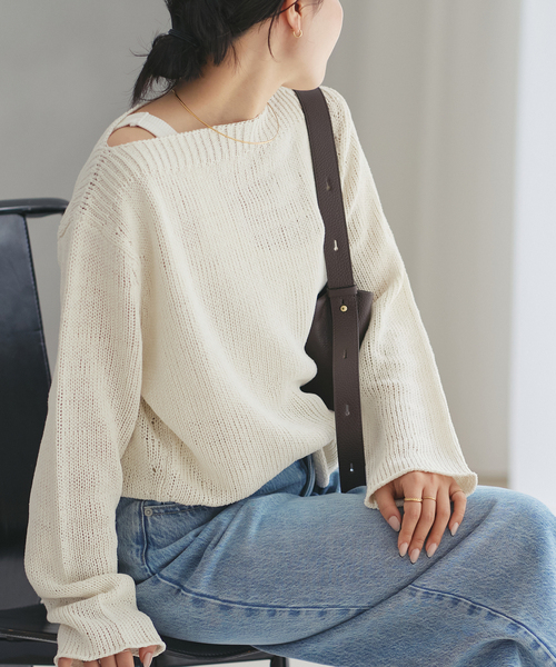 plage（プラージュ）の「Silk lili B/N ニット（ニット/セーター・レディース・イエロー/ブラウン/ホワイト系その他/サックスブルー・FREE）」の2枚目の写真