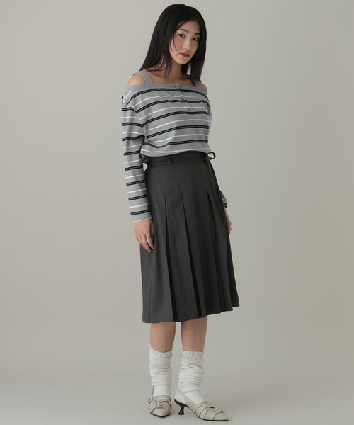 3.3 Field Trip （3.3フィールドトリップ）の「3.3 Field Trip／オフショルボーダーロングスリーブ（Tシャツ/カットソー・レディース・グレー/レッド・FREE）」の5枚目の写真