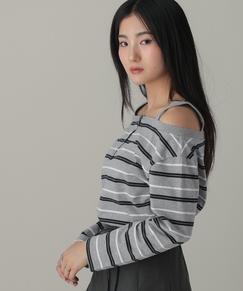 3.3 Field Trip （3.3フィールドトリップ）の「3.3 Field Trip／オフショルボーダーロングスリーブ（Tシャツ/カットソー・レディース・グレー/レッド・FREE）」の8枚目の写真