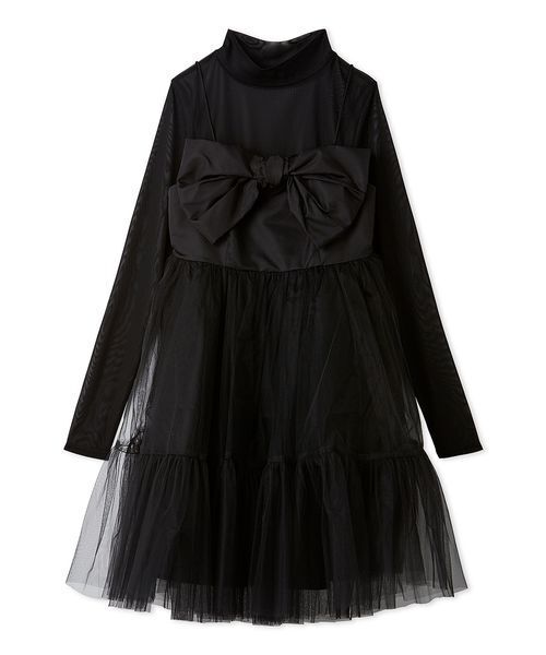 LILY BROWN(リリーブラウン)の「フロントリボンチュールミニドレス(ドレス・レディース・ブラック/ピンク/ネイビー・0/1)」の1枚目の写真
