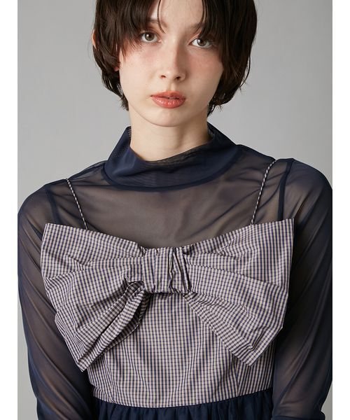 LILY BROWN(リリーブラウン)の「フロントリボンチュールミニドレス(ドレス・レディース・ブラック/ピンク/ネイビー・0/1)」の7枚目の写真