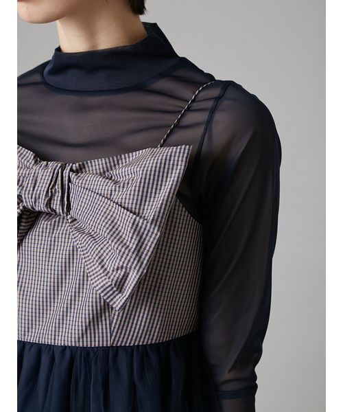 LILY BROWN(リリーブラウン)の「フロントリボンチュールミニドレス(ドレス・レディース・ブラック/ピンク/ネイビー・0/1)」の8枚目の写真