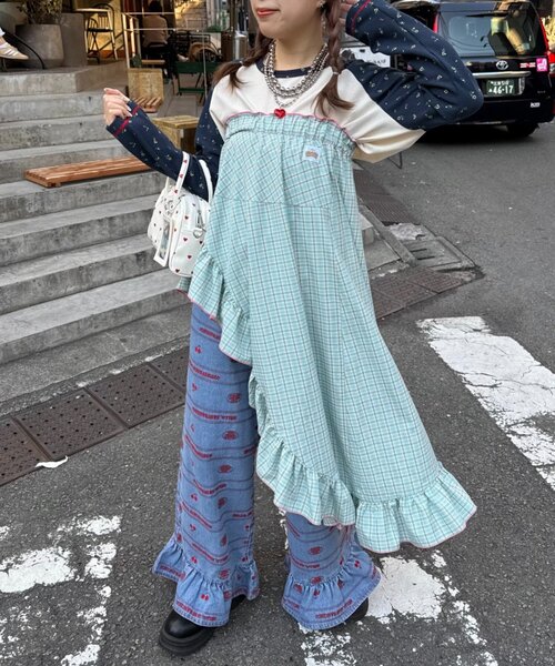 HELLO.SANFRANCISCO(ハローサンフランシスコ)の「【HELLO.SANFRANCISCO】アシメフリルチェックスカート(スカート・レディース・オレンジ/ブルー/グリーン・ONE SIZE)」の8枚目の写真