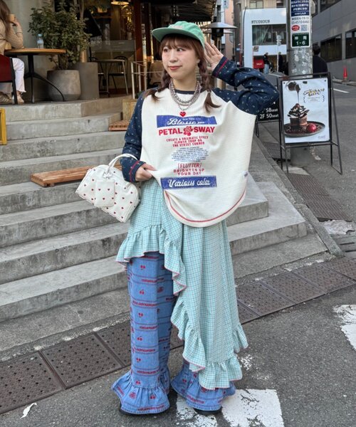 HELLO.SANFRANCISCO(ハローサンフランシスコ)の「【HELLO.SANFRANCISCO】アシメフリルチェックスカート(スカート・レディース・オレンジ/ブルー/グリーン・ONE SIZE)」の9枚目の写真
