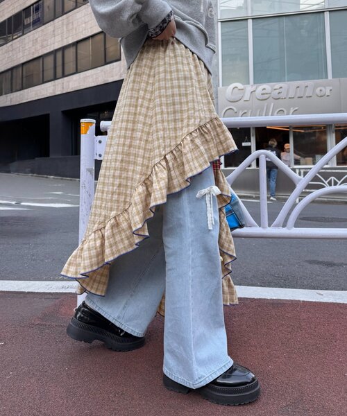 HELLO.SANFRANCISCO(ハローサンフランシスコ)の「【HELLO.SANFRANCISCO】アシメフリルチェックスカート(スカート・レディース・オレンジ/ブルー/グリーン・ONE SIZE)」の22枚目の写真