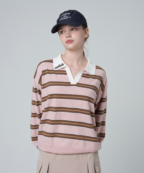 MONBIRDIE GOLF(モンバーディーゴルフ)の「ニュースローストライプカラーニット ピンク(ニット/セーター・レディース・PINK・FREE)」の1枚目の写真