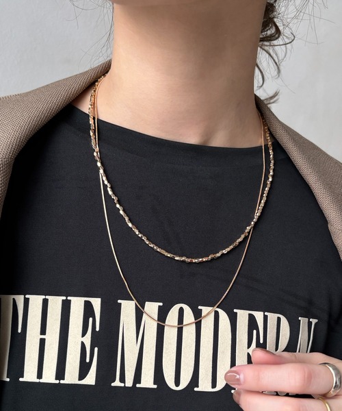 DouDou（ドゥドゥ）の「メタルビーズチェーンレイヤードネックレス（ネックレス・レディース・シルバー/ゴールド・FREE）」の2枚目の写真