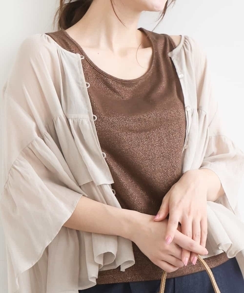 MK MICHEL KLEIN（エムケーミッシェルクラン）の「[UVカット/洗える]ラメタンクトップ（タンクトップ・レディース・ブラック/シルバー/ブラウン・38）」の2枚目の写真