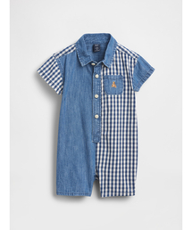 GAP | ギンガムチェック デニム カラーブロック ショートオール (ベビー)(ロンパース)