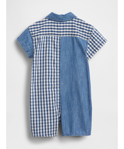 GAP（ギャップ）の「ギンガムチェック デニム カラーブロック ショートオール (ベビー)（ロンパース・キッズ・ネイビー・70cm/60cm/80ｃｍ/90cm）」の2枚目の写真
