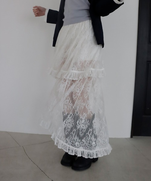 mieya mieya（ミーヤミーヤ）の「【mieya mieya】FLUFFY LAYER LACE SK/フラッフィーレイヤーレーススカート（スカート・レディース・ホワイト・FREE）」の18枚目の写真