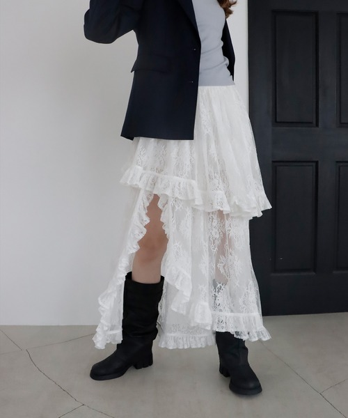 mieya mieya（ミーヤミーヤ）の「【mieya mieya】FLUFFY LAYER LACE SK/フラッフィーレイヤーレーススカート（スカート・レディース・ホワイト・FREE）」の17枚目の写真