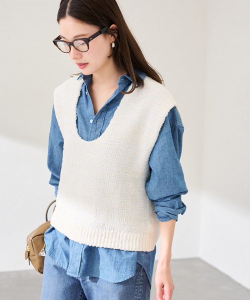 FRAMeWORK(フレームワーク)の「メランジニットベスト(ニット/セーター・レディース・イエロー/ホワイト・FREE)」の1枚目の写真