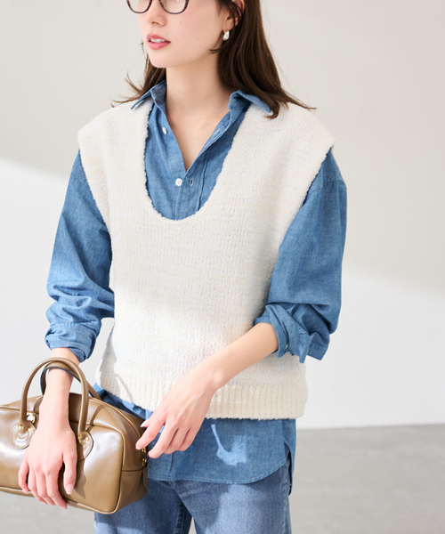 FRAMeWORK(フレームワーク)の「メランジニットベスト(ニット/セーター・レディース・イエロー/ホワイト・FREE)」の3枚目の写真