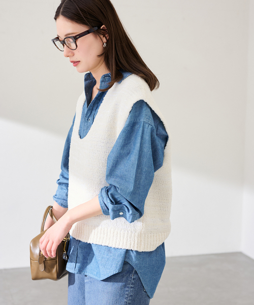 FRAMeWORK(フレームワーク)の「メランジニットベスト(ニット/セーター・レディース・イエロー/ホワイト・FREE)」の4枚目の写真