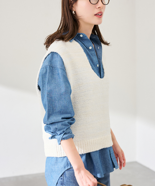 FRAMeWORK(フレームワーク)の「メランジニットベスト(ニット/セーター・レディース・イエロー/ホワイト・FREE)」の5枚目の写真