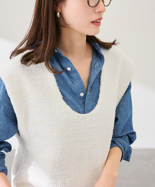 FRAMeWORK(フレームワーク)の「メランジニットベスト(ニット/セーター・レディース・イエロー/ホワイト・FREE)」の7枚目の写真