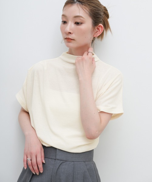 select MOCA(セレクトモカ)の「プチハイサイドドレープトップス(Tシャツ/カットソー・レディース・グレー/ブラック/アイボリー・FREE)」の1枚目の写真