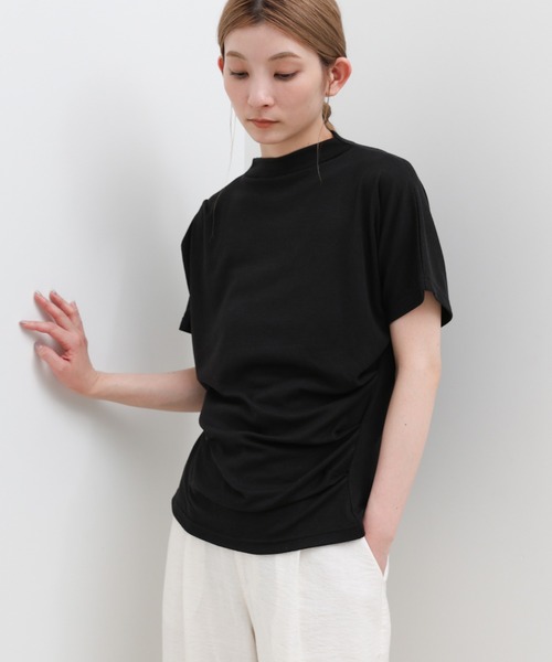 select MOCA(セレクトモカ)の「プチハイサイドドレープトップス(Tシャツ/カットソー・レディース・グレー/ブラック/アイボリー・FREE)」の2枚目の写真