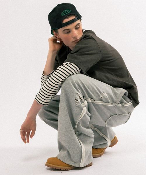 Elanque(エランク)の「damage sweat pants / ダメージスウェットパンツ(スウェットパンツ・メンズ・ブラック/グレー/パープル・MEDIUM/LARGE)」の4枚目の写真