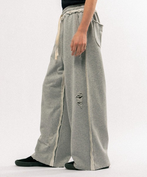 Elanque(エランク)の「damage sweat pants / ダメージスウェットパンツ(スウェットパンツ・メンズ・ブラック/グレー/パープル・MEDIUM/LARGE)」の6枚目の写真