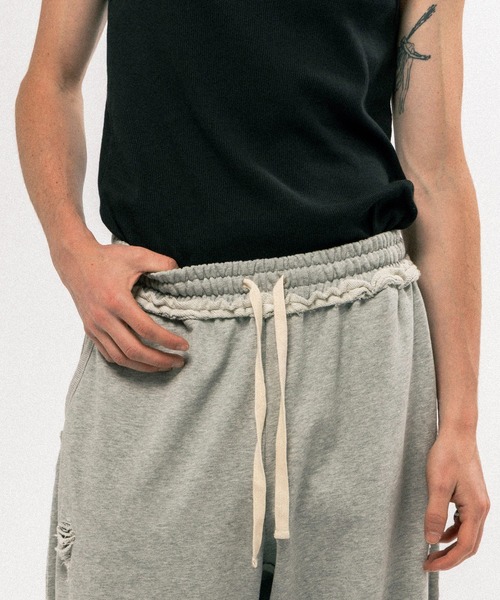 Elanque(エランク)の「damage sweat pants / ダメージスウェットパンツ(スウェットパンツ・メンズ・ブラック/グレー/パープル・MEDIUM/LARGE)」の9枚目の写真