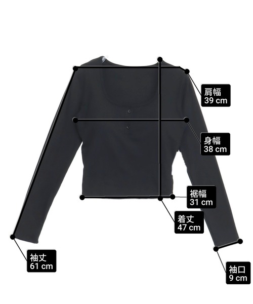 ANAP（アナップ）の「パッド付 ボタンデザイン ぴたっと ロングスリーブ Tシャツ（Tシャツ/カットソー・レディース・ホワイト/ブラック・F）」の7枚目の写真