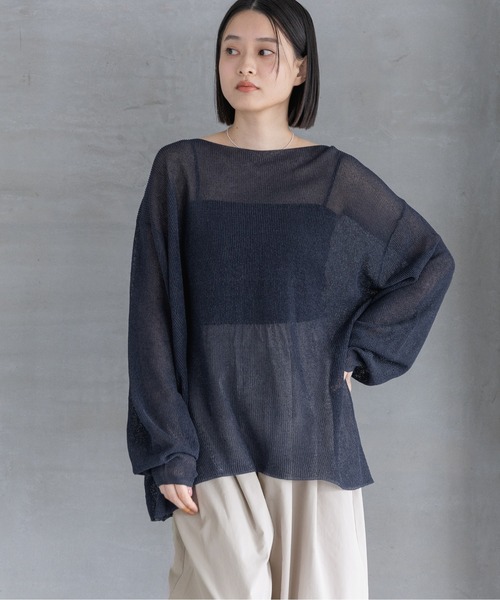 A part by(アパートバイ)の「シアーペーパーニットプルオーバー_長袖(ニット/セーター・レディース・ネイビー/ライトグリーン/アイボリー・FREE)」の3枚目の写真