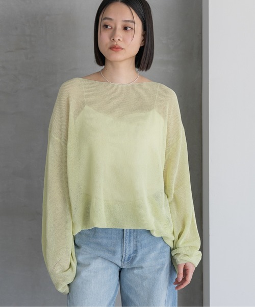 A part by(アパートバイ)の「シアーペーパーニットプルオーバー_長袖(ニット/セーター・レディース・ネイビー/ライトグリーン/アイボリー・FREE)」の1枚目の写真