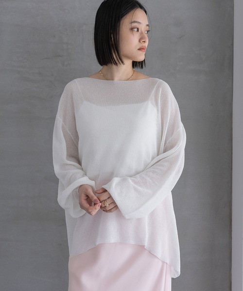 A part by(アパートバイ)の「シアーペーパーニットプルオーバー_長袖(ニット/セーター・レディース・ネイビー/ライトグリーン/アイボリー・FREE)」の2枚目の写真