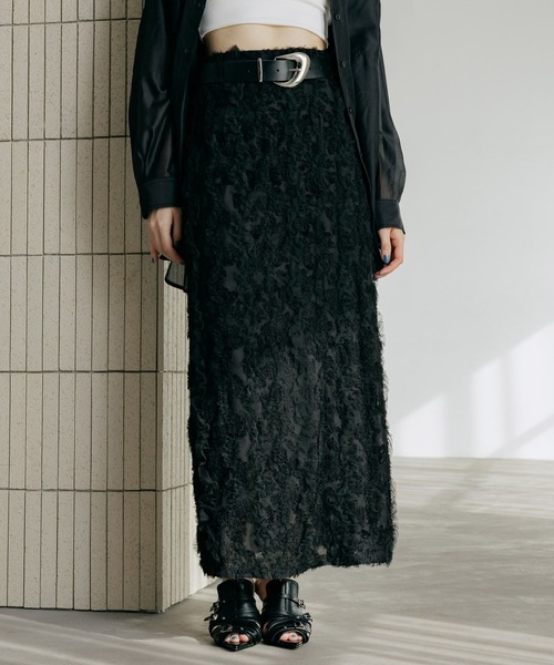 PAGEBOY（ページボーイ）の「チュールフリルナロースカート（スカート・レディース・ブラック/オフホワイト・FREE）」の2枚目の写真