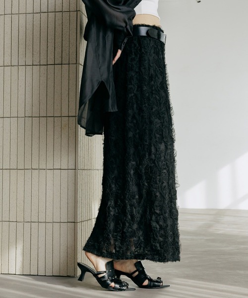 PAGEBOY（ページボーイ）の「チュールフリルナロースカート（スカート・レディース・ブラック/オフホワイト・FREE）」の7枚目の写真