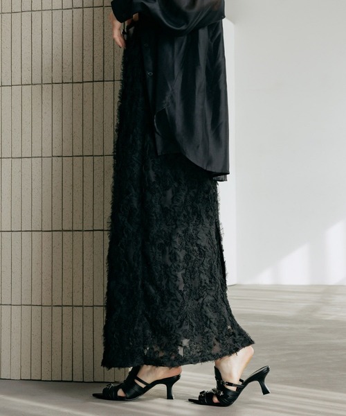 PAGEBOY（ページボーイ）の「チュールフリルナロースカート（スカート・レディース・ブラック/オフホワイト・FREE）」の8枚目の写真