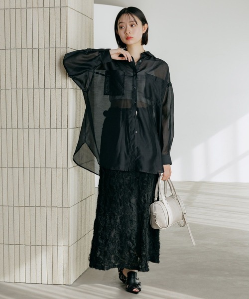 PAGEBOY（ページボーイ）の「チュールフリルナロースカート（スカート・レディース・ブラック/オフホワイト・FREE）」の3枚目の写真